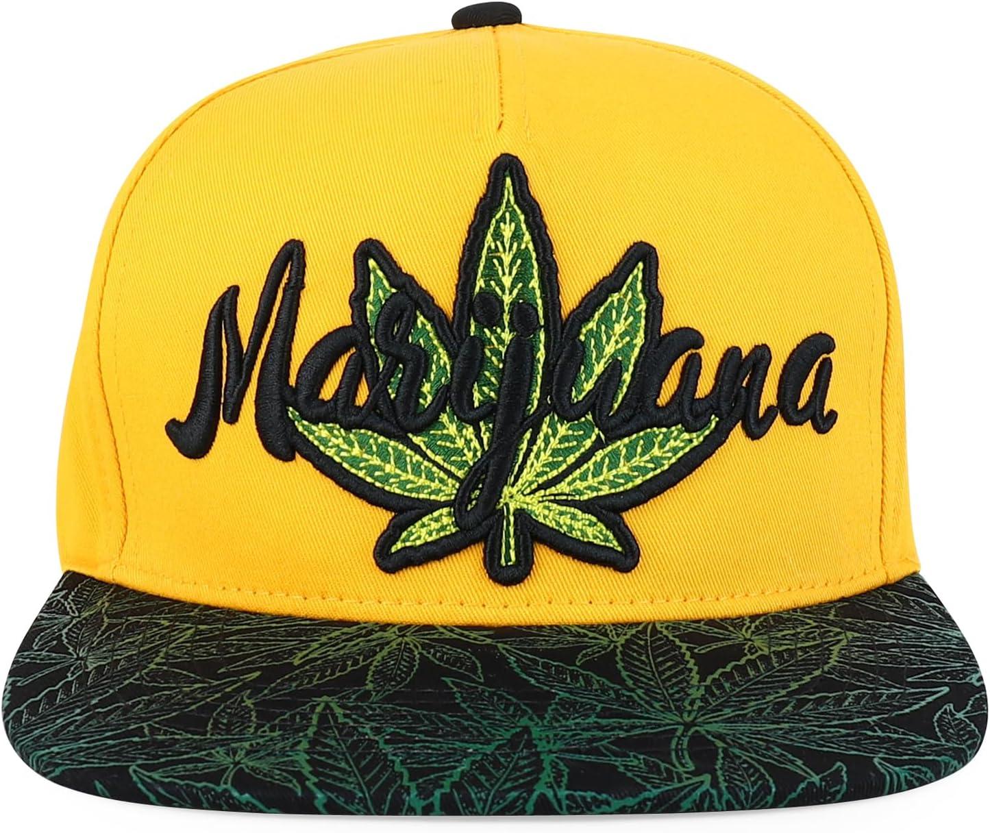 imageTrendy Apparel Shop Rasta Marijuana Leaf Weed 3D Embroidered Flat Bill Snapback CapGold Black 4
