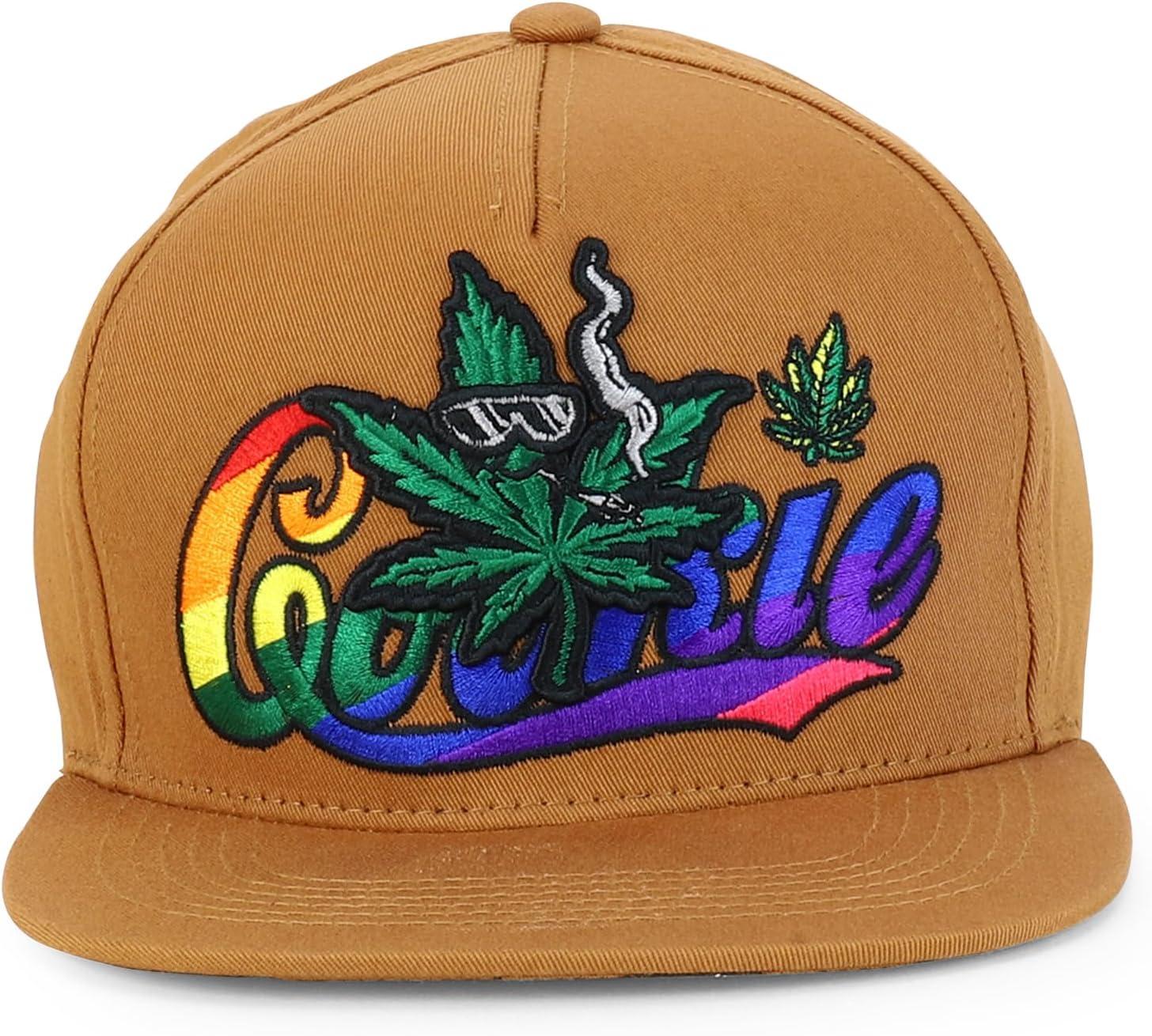 imageTrendy Apparel Shop Rasta Marijuana Leaf Weed 3D Embroidered Flat Bill Snapback CapLight Brown Light Brown 7