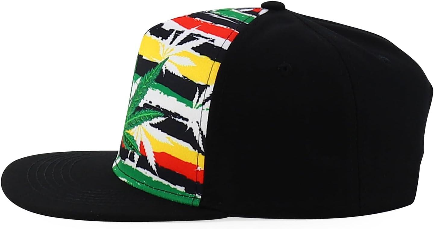 imageTrendy Apparel Shop Rasta Marijuana Leaf Weed 3D Embroidered Flat Bill Snapback CapRainbow Black 1