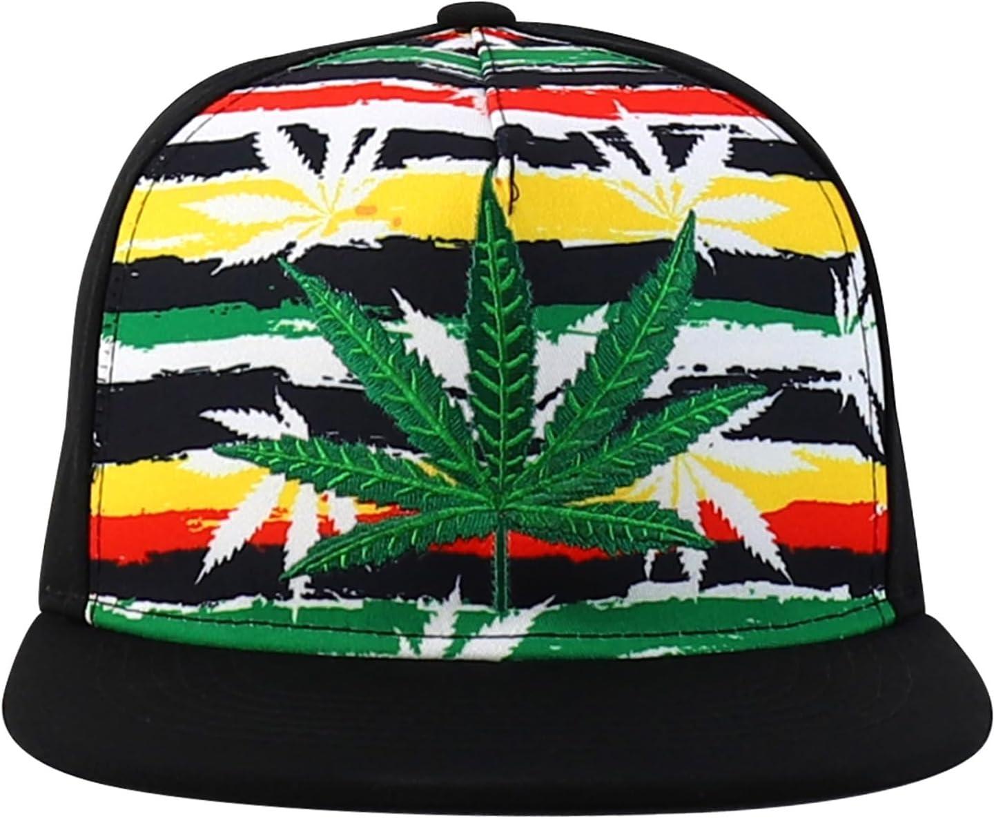 imageTrendy Apparel Shop Rasta Marijuana Leaf Weed 3D Embroidered Flat Bill Snapback CapRainbow Black 1