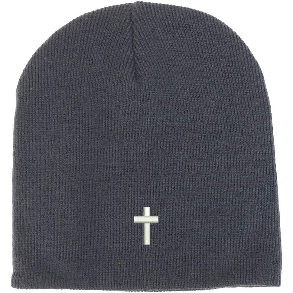 imageTrendy Apparel Shop Cross Embroidered Acrylic Winter Knit Skull Short BeanieBlack