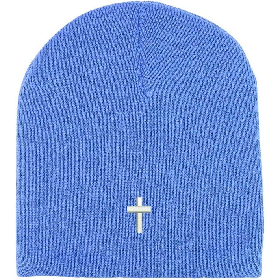 imageTrendy Apparel Shop Cross Embroidered Acrylic Winter Knit Skull Short BeanieBlue