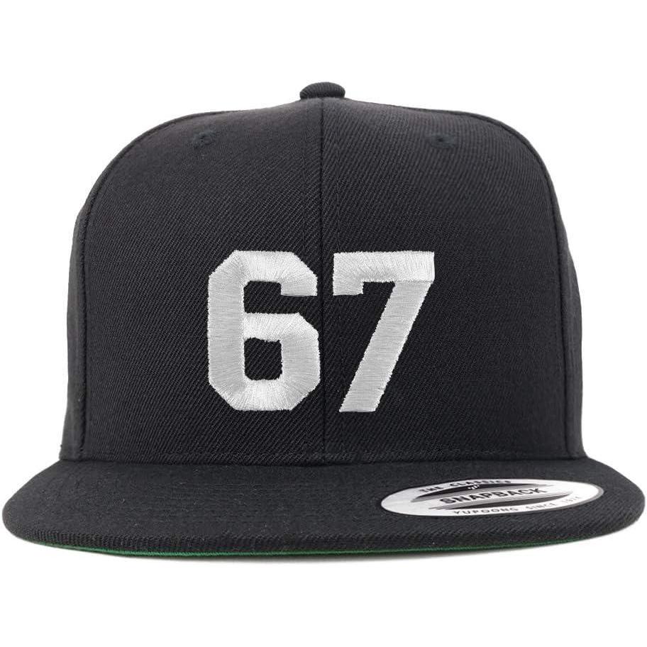 imageTrendy Apparel Shop Number 67 White Thread Embroidered Flat Bill Snapback Baseball CapBlack