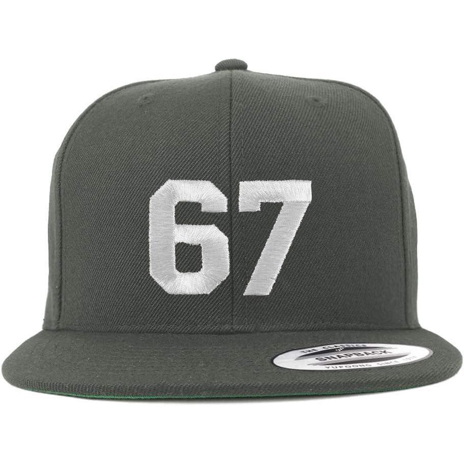 imageTrendy Apparel Shop Number 67 White Thread Embroidered Flat Bill Snapback Baseball CapCharcoal