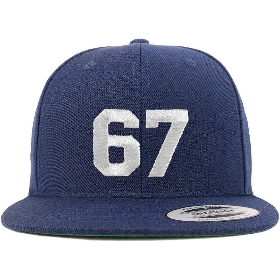 imageTrendy Apparel Shop Number 67 White Thread Embroidered Flat Bill Snapback Baseball CapNavy