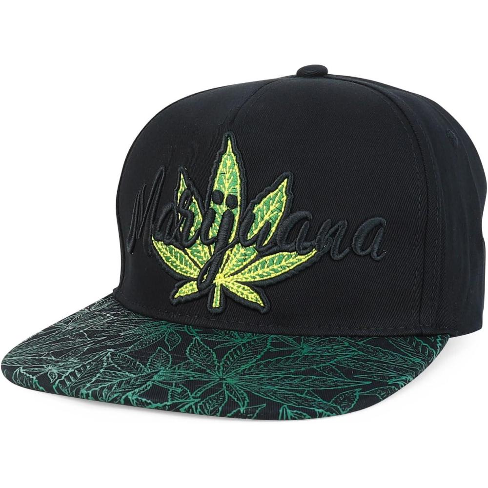 imageTrendy Apparel Shop Rasta Marijuana Leaf Weed 3D Embroidered Flat Bill Snapback CapBlack Black 4
