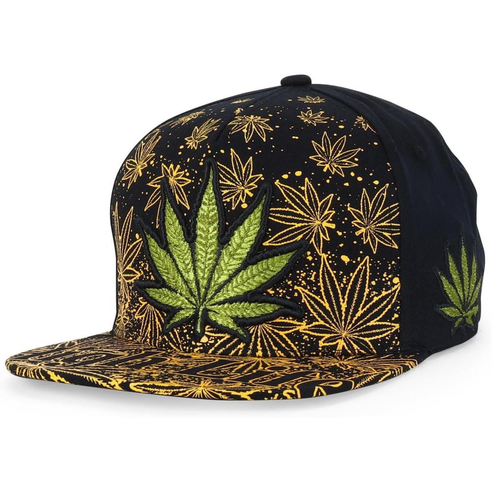 imageTrendy Apparel Shop Rasta Marijuana Leaf Weed 3D Embroidered Flat Bill Snapback CapBlack Black 9