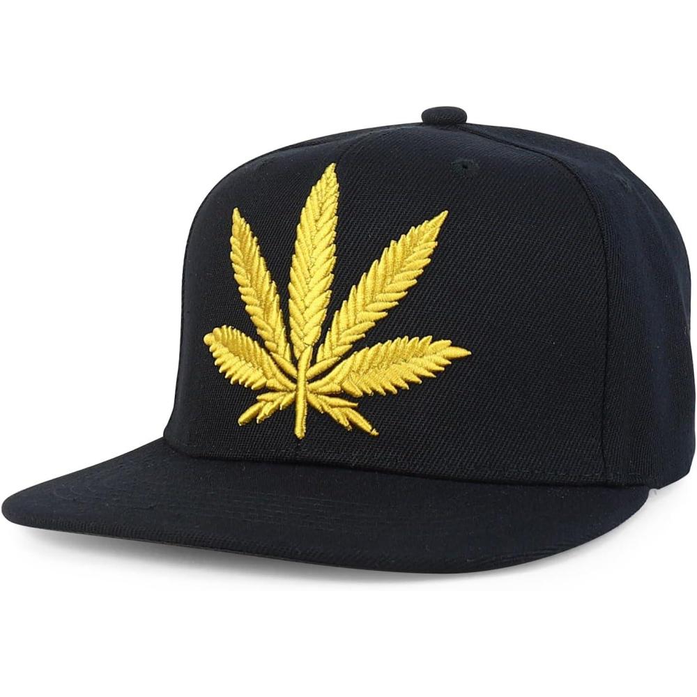 imageTrendy Apparel Shop Rasta Marijuana Leaf Weed 3D Embroidered Flat Bill Snapback CapBlack Gold 7