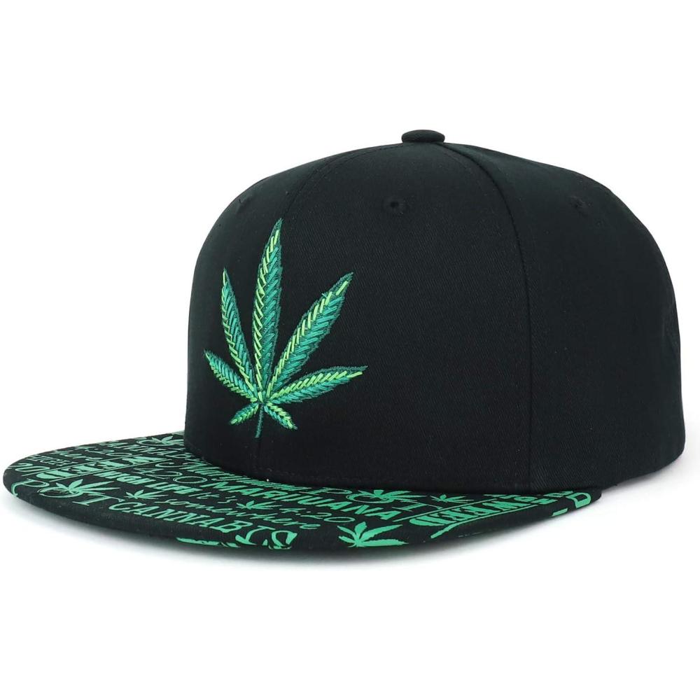 imageTrendy Apparel Shop Rasta Marijuana Leaf Weed 3D Embroidered Flat Bill Snapback CapBlack Green