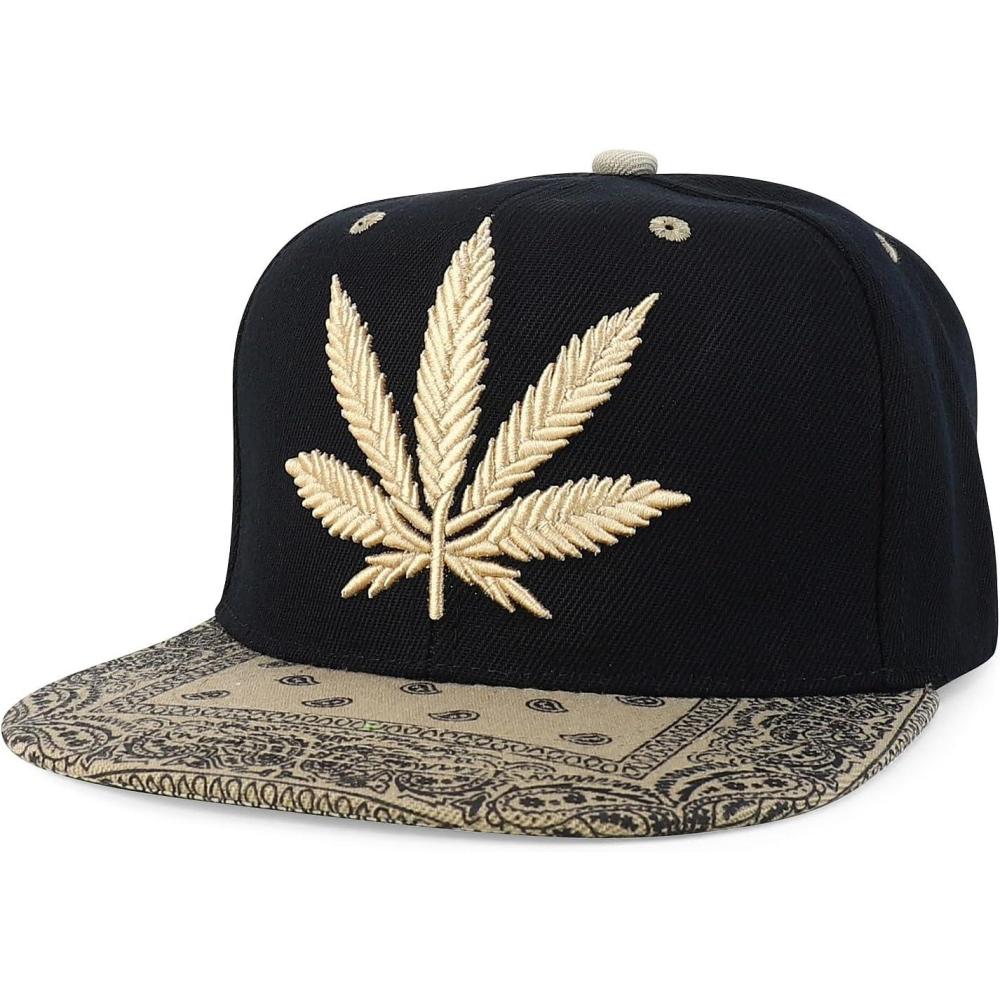 imageTrendy Apparel Shop Rasta Marijuana Leaf Weed 3D Embroidered Flat Bill Snapback CapBlack Khaki 6