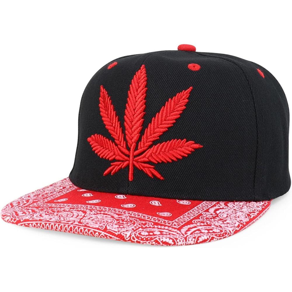 imageTrendy Apparel Shop Rasta Marijuana Leaf Weed 3D Embroidered Flat Bill Snapback CapBlack Red 6