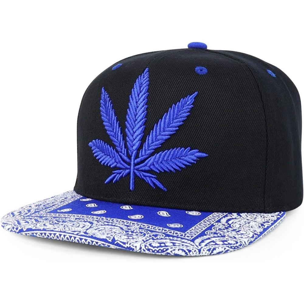 imageTrendy Apparel Shop Rasta Marijuana Leaf Weed 3D Embroidered Flat Bill Snapback CapBlack Royal 6