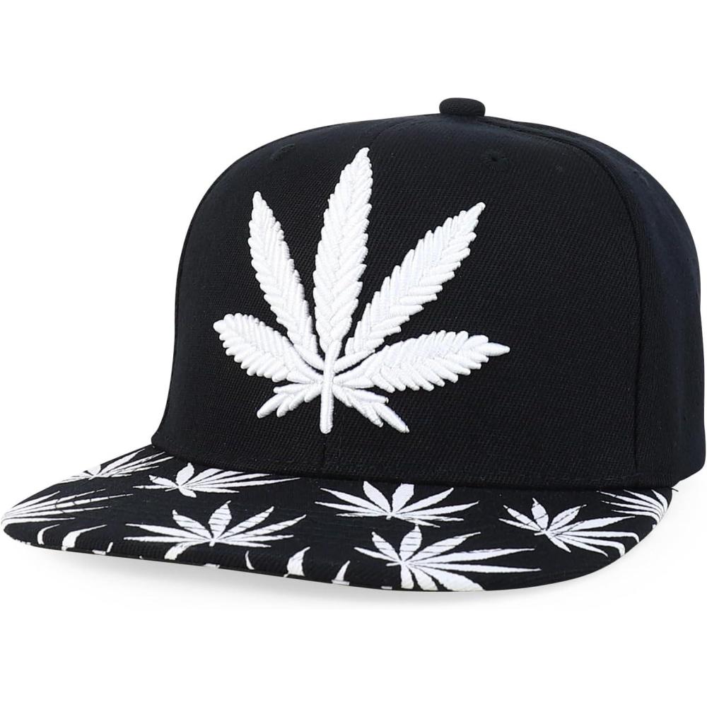 imageTrendy Apparel Shop Rasta Marijuana Leaf Weed 3D Embroidered Flat Bill Snapback CapBlack White 5