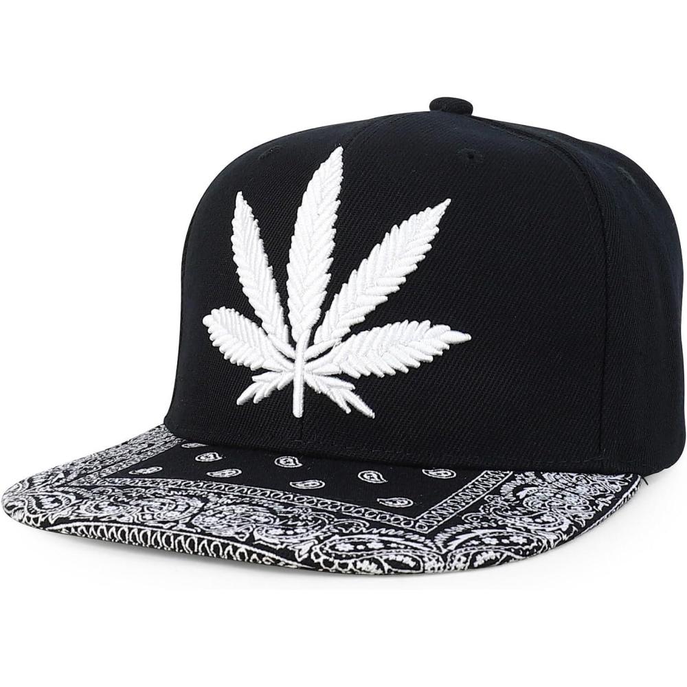 imageTrendy Apparel Shop Rasta Marijuana Leaf Weed 3D Embroidered Flat Bill Snapback CapBlack White 6