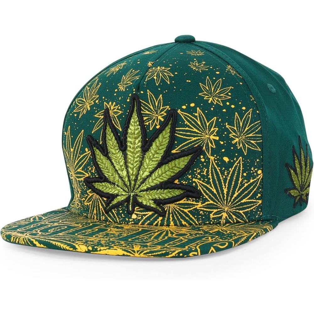 imageTrendy Apparel Shop Rasta Marijuana Leaf Weed 3D Embroidered Flat Bill Snapback CapDark Green Dark Green 9