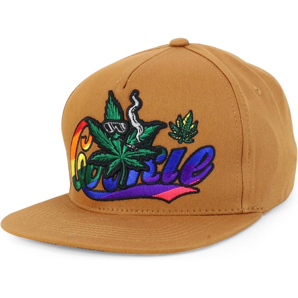 imageTrendy Apparel Shop Rasta Marijuana Leaf Weed 3D Embroidered Flat Bill Snapback CapLight Brown Light Brown 7