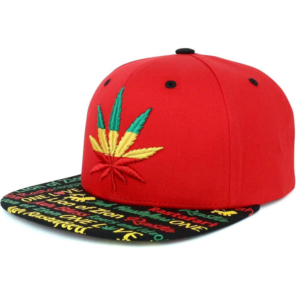 imageTrendy Apparel Shop Rasta Marijuana Leaf Weed 3D Embroidered Flat Bill Snapback CapRed Rasta