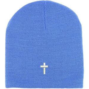 imageTrendy Apparel Shop Cross Embroidered Acrylic Winter Knit Skull Short BeanieBlue