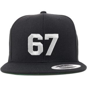 imageTrendy Apparel Shop Number 67 White Thread Embroidered Flat Bill Snapback Baseball CapBlack