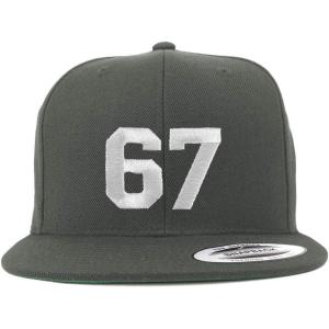 imageTrendy Apparel Shop Number 67 White Thread Embroidered Flat Bill Snapback Baseball CapCharcoal