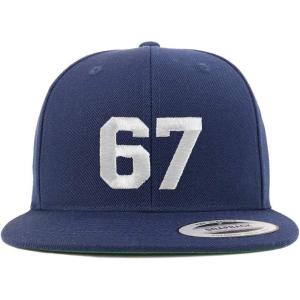 imageTrendy Apparel Shop Number 67 White Thread Embroidered Flat Bill Snapback Baseball CapNavy