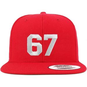 imageTrendy Apparel Shop Number 67 White Thread Embroidered Flat Bill Snapback Baseball CapRed