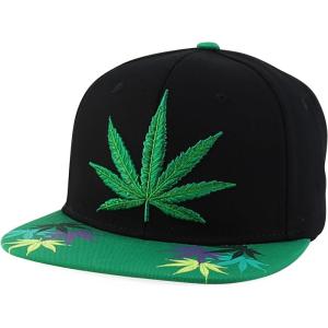 imageTrendy Apparel Shop Rasta Marijuana Leaf Weed 3D Embroidered Flat Bill Snapback CapBlack Kelly Green 3