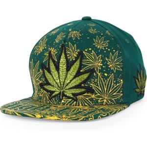 imageTrendy Apparel Shop Rasta Marijuana Leaf Weed 3D Embroidered Flat Bill Snapback CapDark Green Dark Green 9