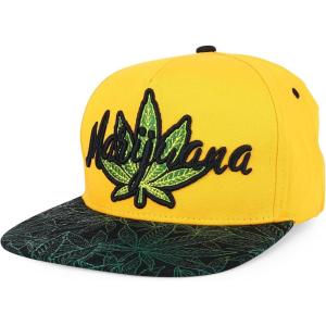 imageTrendy Apparel Shop Rasta Marijuana Leaf Weed 3D Embroidered Flat Bill Snapback CapGold Black 4