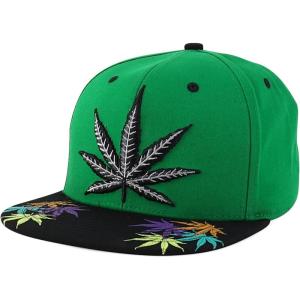 imageTrendy Apparel Shop Rasta Marijuana Leaf Weed 3D Embroidered Flat Bill Snapback CapKelly Green Black 3