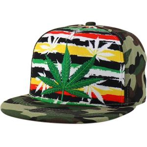 imageTrendy Apparel Shop Rasta Marijuana Leaf Weed 3D Embroidered Flat Bill Snapback CapRainbow Camo1