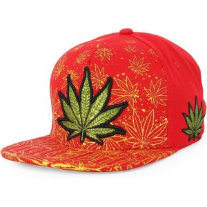 imageTrendy Apparel Shop Rasta Marijuana Leaf Weed 3D Embroidered Flat Bill Snapback CapRed Red 9
