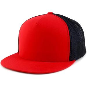 imageTrendy Apparel Shop Oversize XXL Structured Blank 5 Panel Flatbill Snapback Mesh CapRed Black