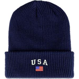 imageTrendy Apparel Shop American Flag and USA Embroidered Ribbed Cuffed Knit BeanieNavy