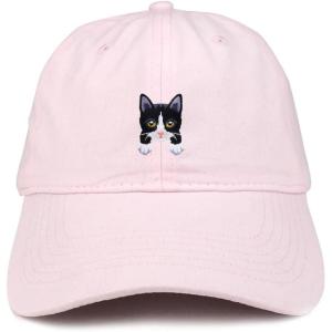 imageTrendy Apparel Shop Tuxedo Cat Kitten Patch Low Profile Soft Cotton Baseball CapLight Pink