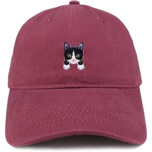 imageTrendy Apparel Shop Tuxedo Cat Kitten Patch Low Profile Soft Cotton Baseball CapMaroon