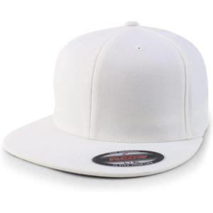 imageTrendy Apparel Shop 6 Panel Structured Blank Flatbill Fitted Closure Flexfit CapWhite