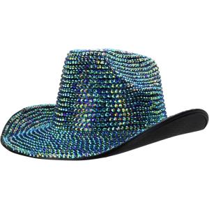 imageTrendy Apparel Shop Rhinestone Studded Bling Western Cowboy Cowgirl HatGreen 1