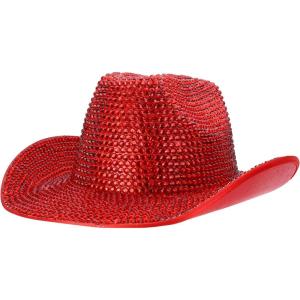 imageTrendy Apparel Shop Rhinestone Studded Bling Western Cowboy Cowgirl HatRed 1