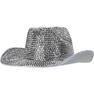 imageTrendy Apparel Shop Rhinestone Studded Bling Western Cowboy Cowgirl HatSilver 1