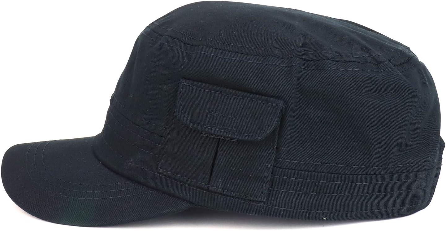 imageTrendy Apparel Shop Plain Castro Flat Top Style Army Cap with PocketBlack