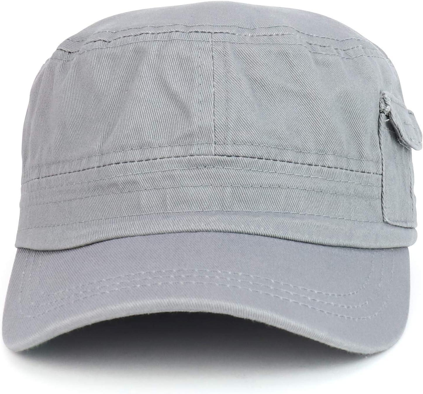 imageTrendy Apparel Shop Plain Castro Flat Top Style Army Cap with PocketGrey