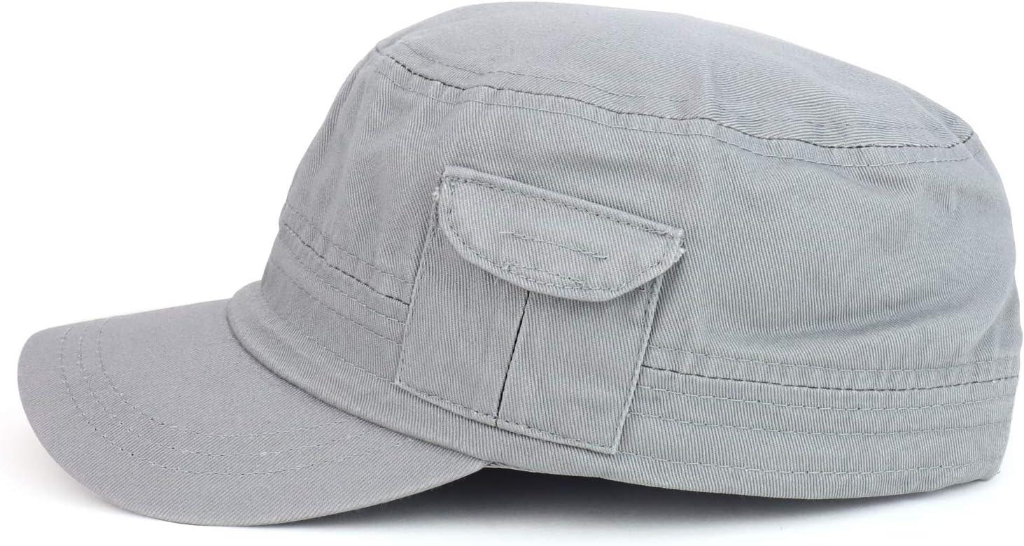 imageTrendy Apparel Shop Plain Castro Flat Top Style Army Cap with PocketGrey