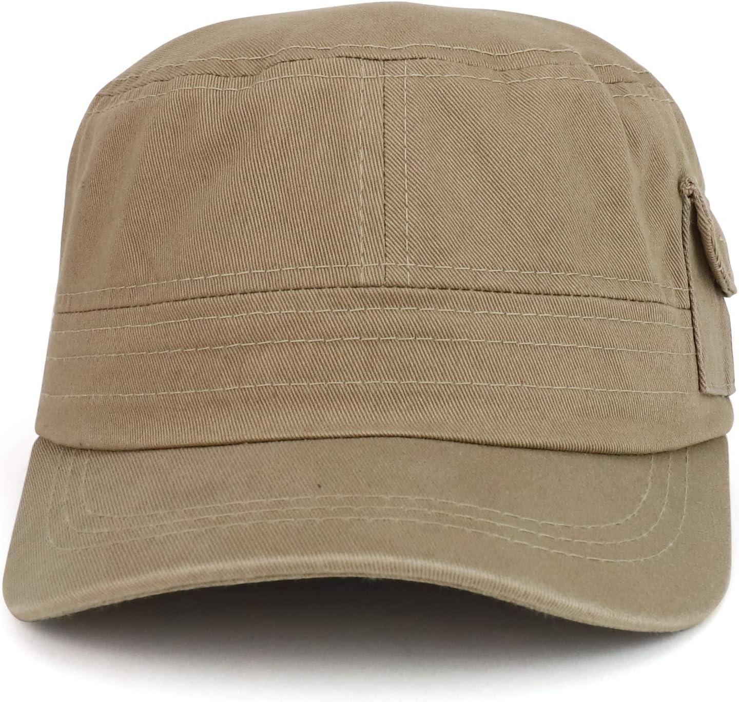 imageTrendy Apparel Shop Plain Castro Flat Top Style Army Cap with PocketKhaki