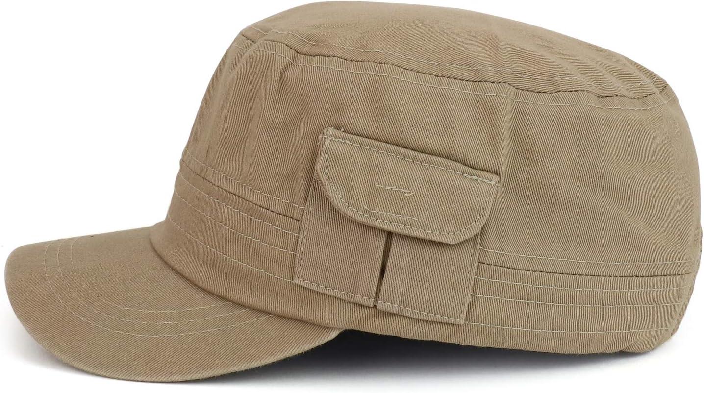 imageTrendy Apparel Shop Plain Castro Flat Top Style Army Cap with PocketKhaki