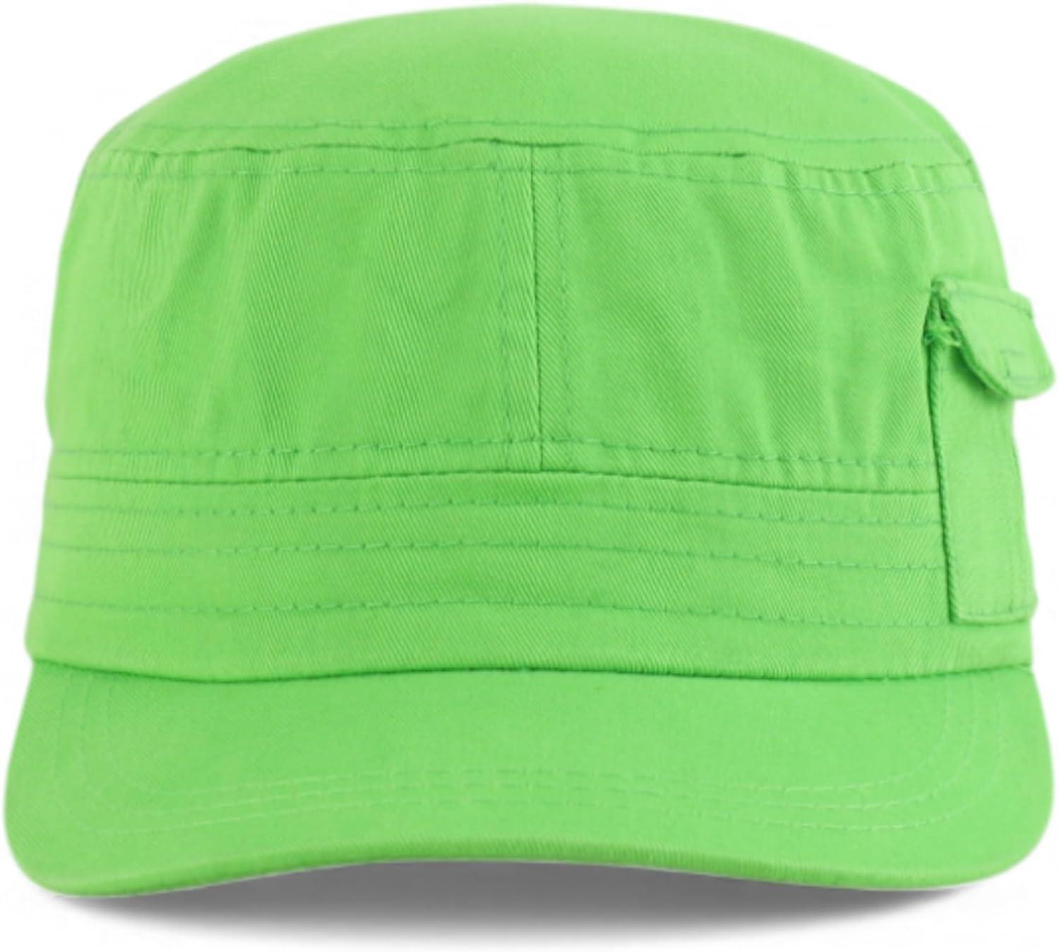 imageTrendy Apparel Shop Plain Castro Flat Top Style Army Cap with PocketLime