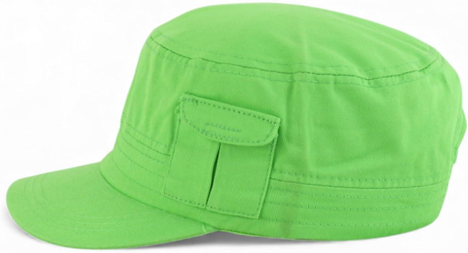 imageTrendy Apparel Shop Plain Castro Flat Top Style Army Cap with PocketLime