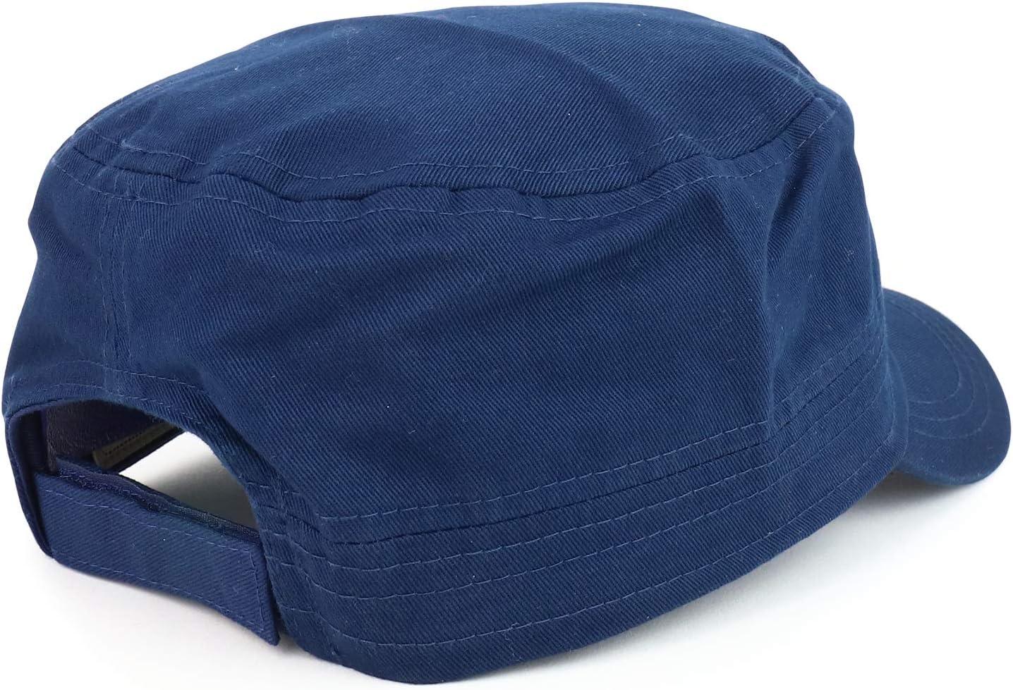 imageTrendy Apparel Shop Plain Castro Flat Top Style Army Cap with PocketNavy