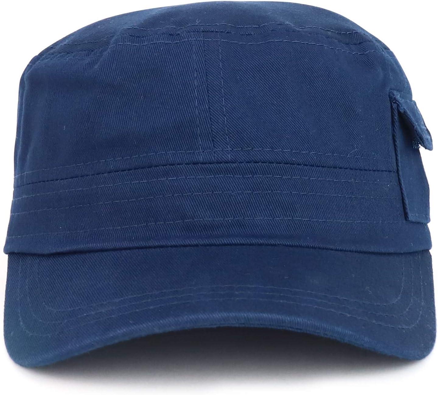 imageTrendy Apparel Shop Plain Castro Flat Top Style Army Cap with PocketNavy