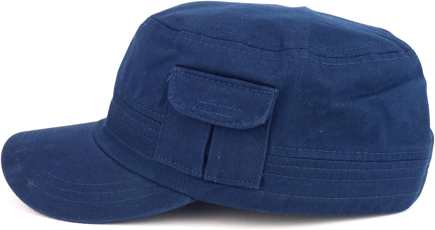 imageTrendy Apparel Shop Plain Castro Flat Top Style Army Cap with PocketNavy
